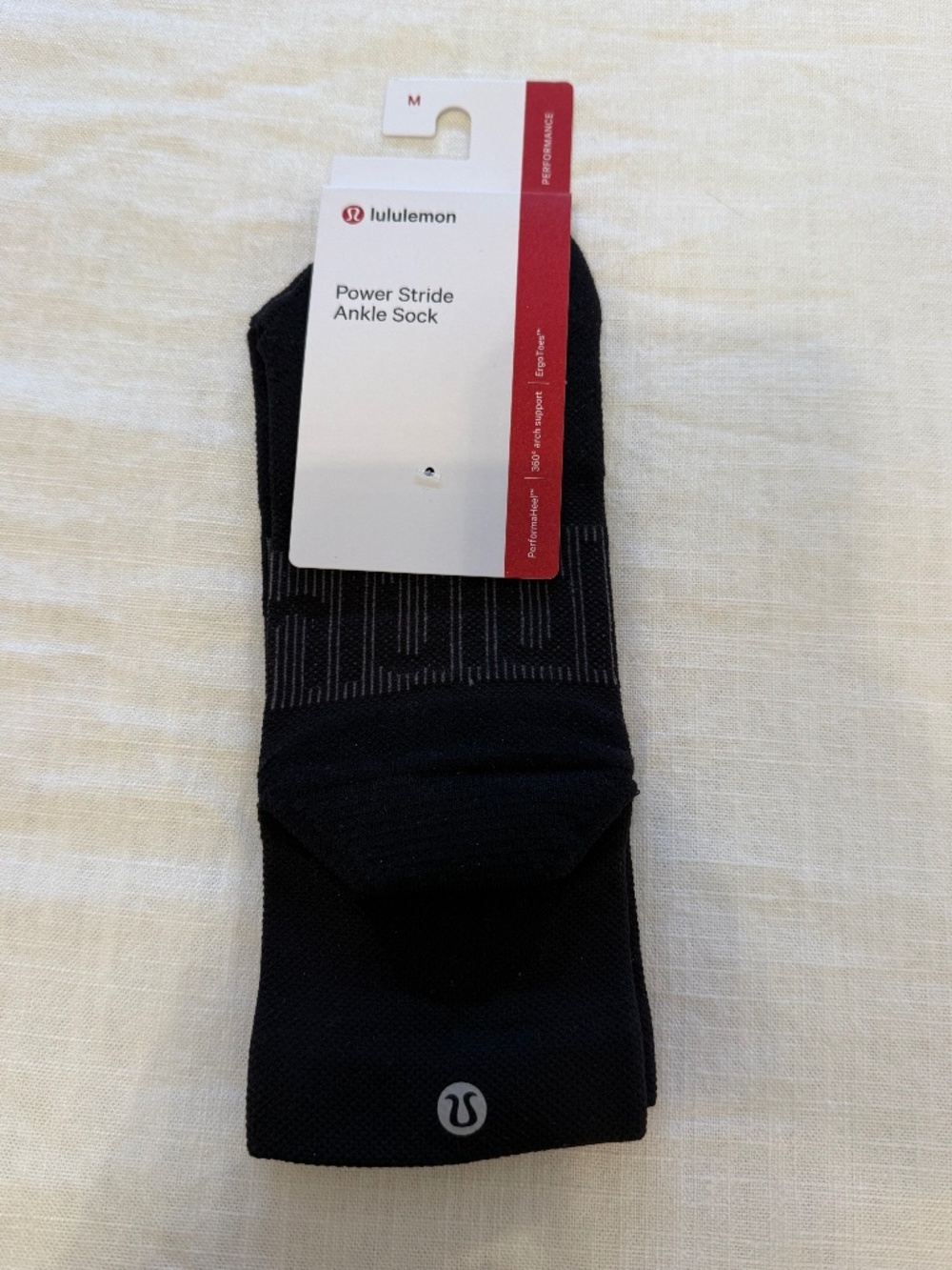 Brand New Lululemon Black "Power Stride Ankle Sock" Size Medium
